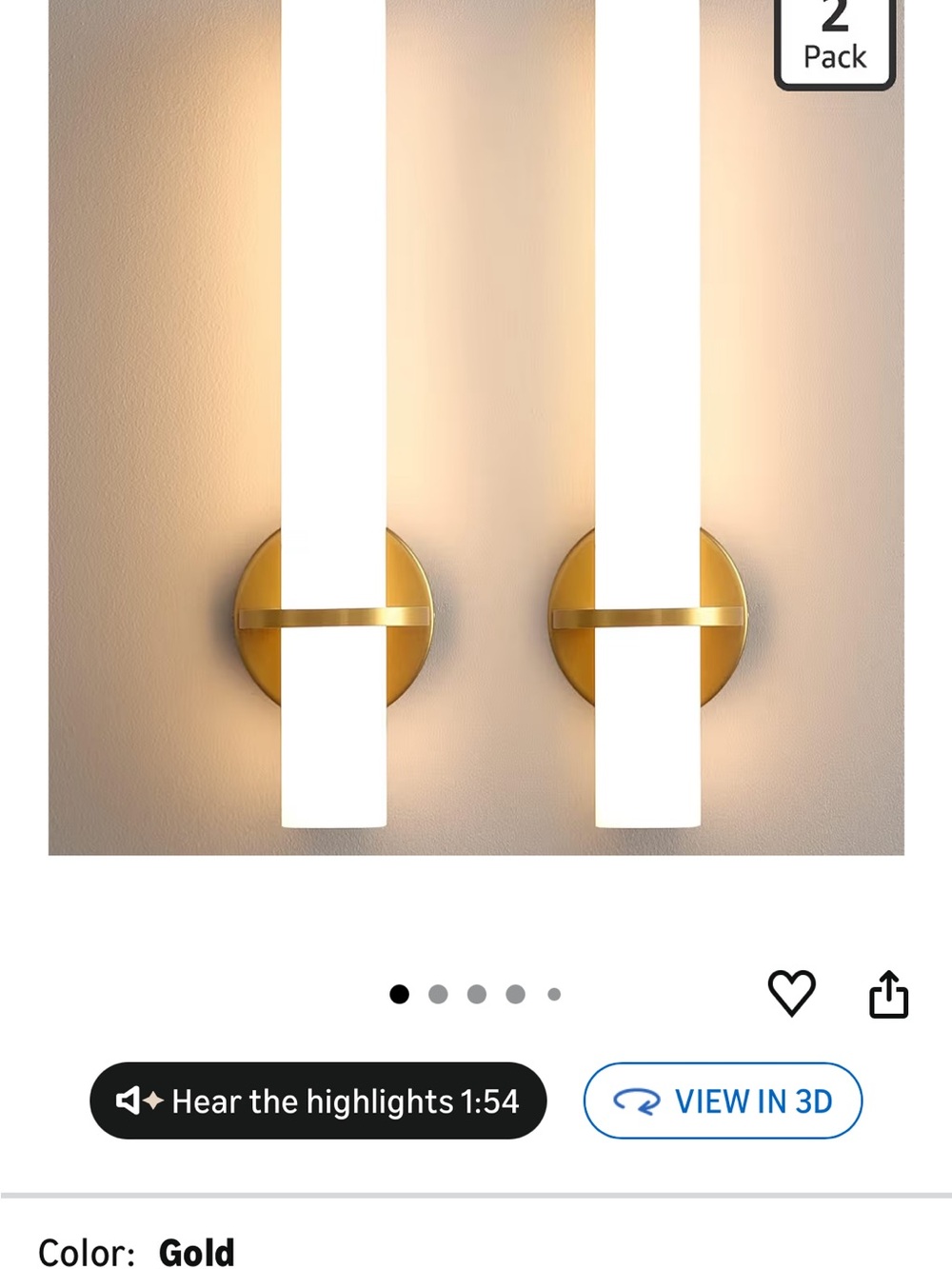 Gold Vertical Wall Sconce Pair - Modern LED Accent Lighting